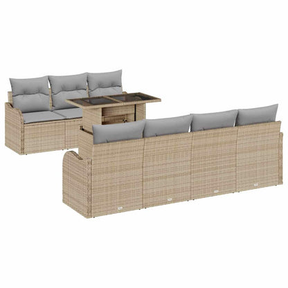 Set Divano da Giardino 8 pcs Beige Rattan in Polipropilene | homemem39