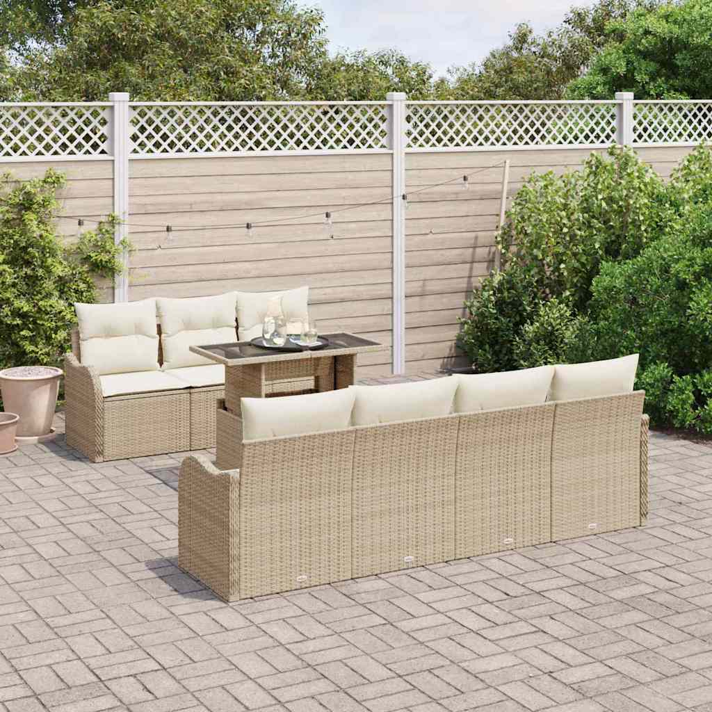 Set Divano da Giardino 8 pcs Beige Rattan in Polipropilene | homemem39