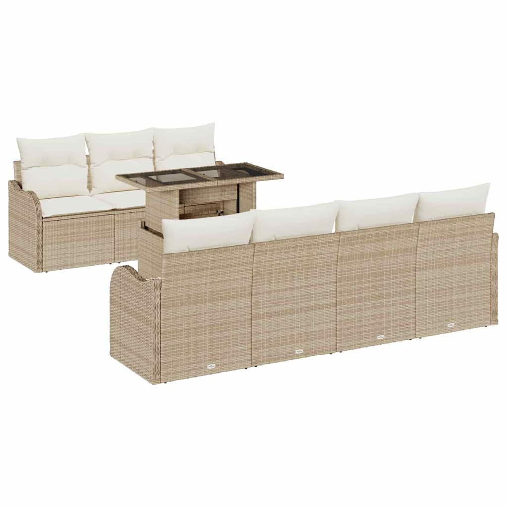 Set Divano da Giardino 8 pcs Beige Rattan in Polipropilene | homemem39