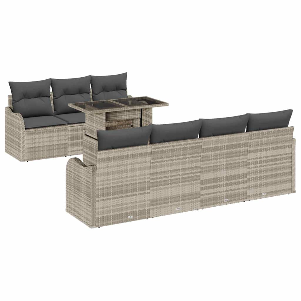 Set Divano da Giardino con cuscino 8 pcs Grigio chiaro | homemem39