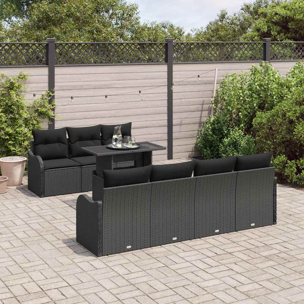 Set Divano da Giardino 8 pcs Nero Rattan in Polipropilene | homemem39