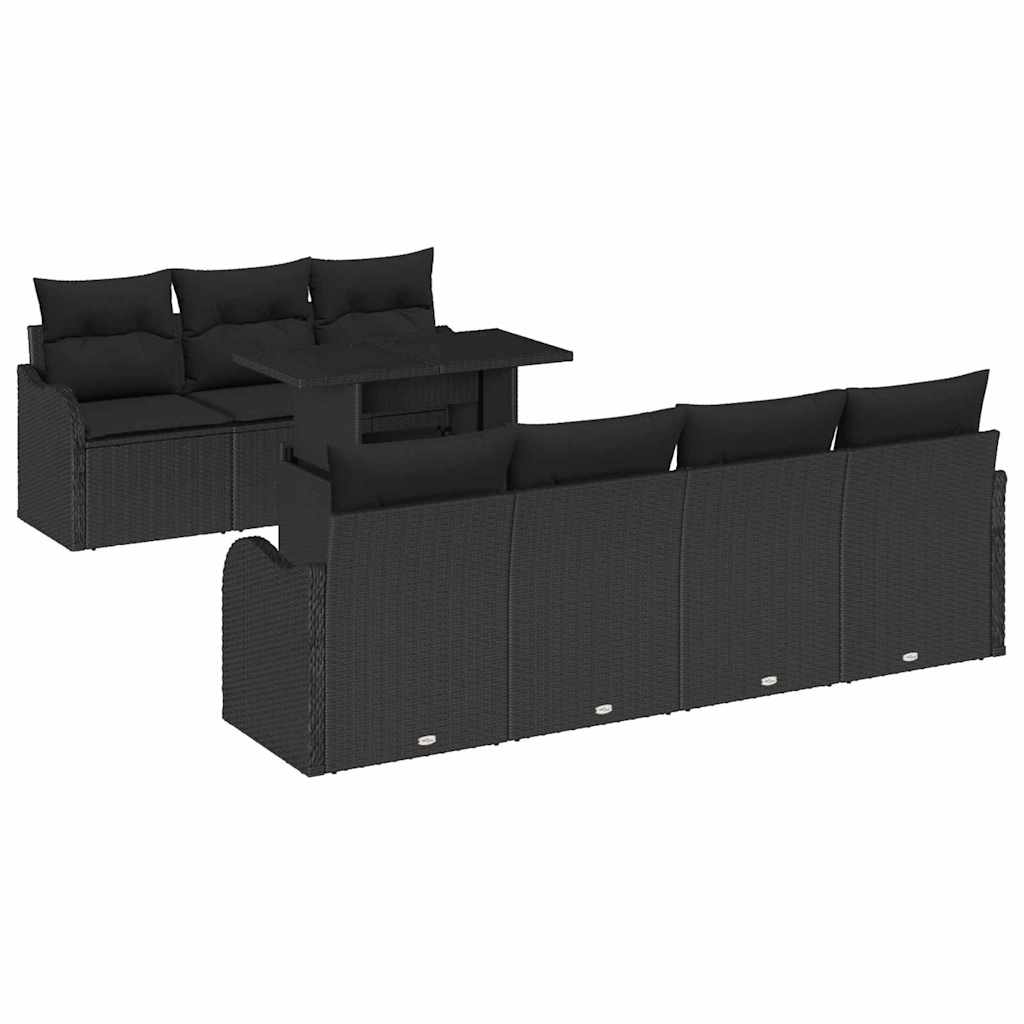 Set Divano da Giardino 8 pcs Nero Rattan in Polipropilene | homemem39