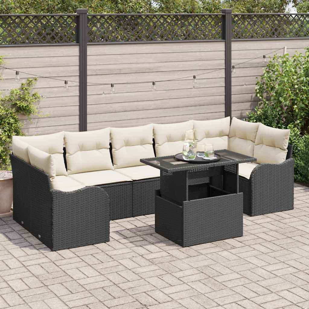 Set Divano da Giardino 8 pcs Nero Rattan in Polipropilene | homemem39