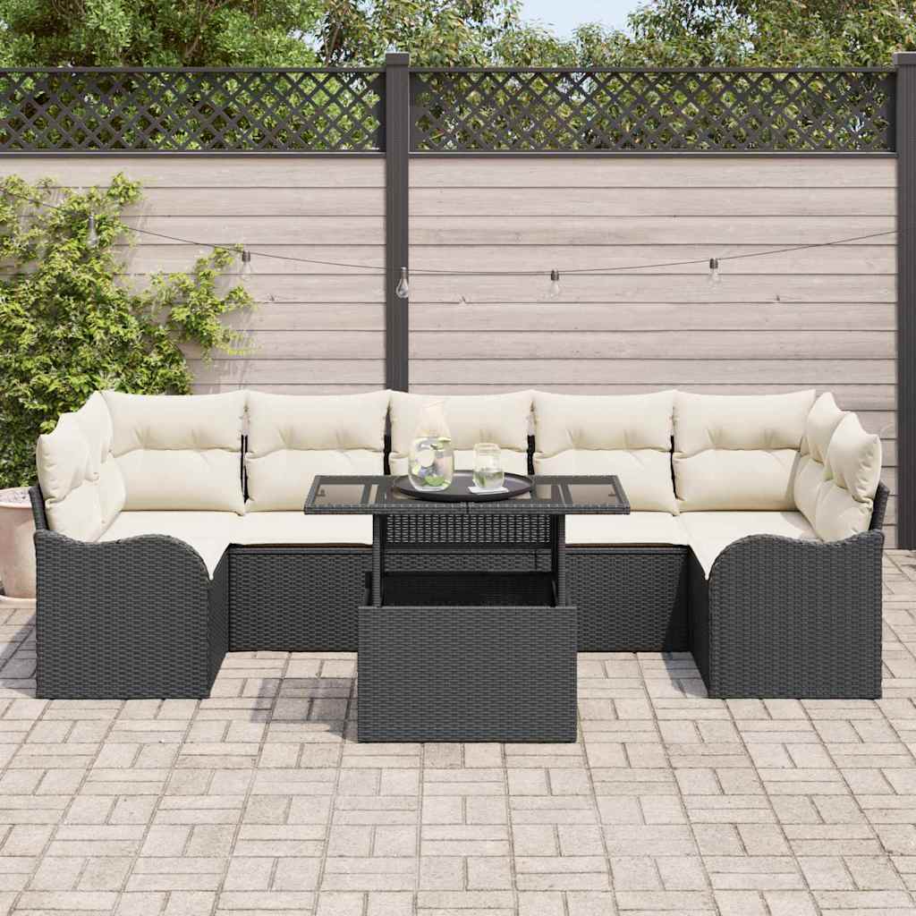 Set Divano da Giardino 8 pcs Nero Rattan in Polipropilene | homemem39