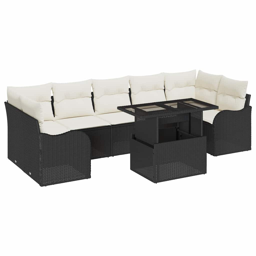 Set Divano da Giardino 8 pcs Nero Rattan in Polipropilene | homemem39