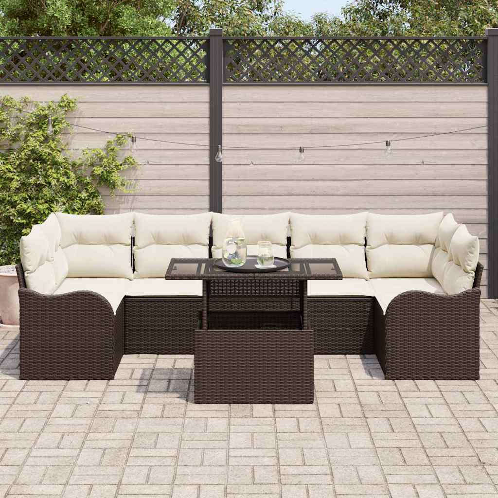 Set Divano da Giardino 8 pcs Marrone Rattan in Polipropilene | homemem39