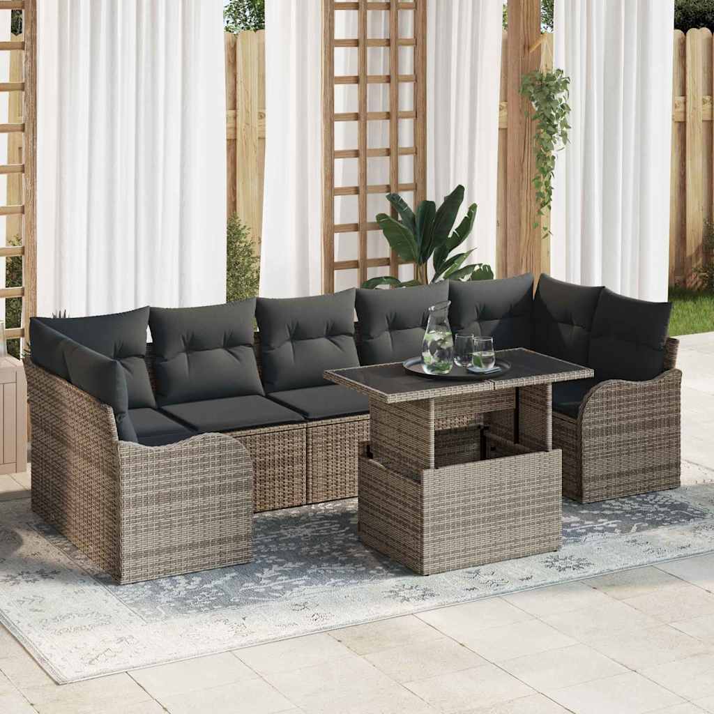 Set Divano da Giardino 8 pcs Grigio Rattan in Polipropilene | homemem39