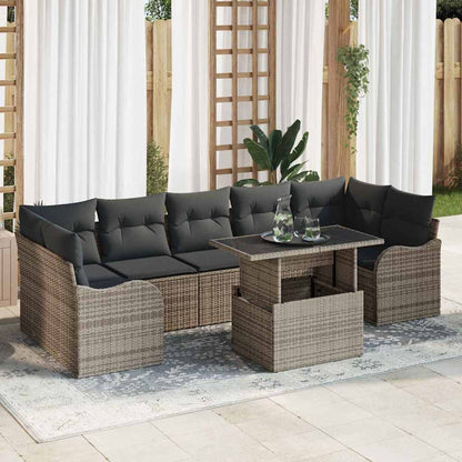 Set Divano da Giardino 8 pcs Grigio Rattan in Polipropilene | homemem39