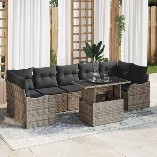 Set Divano da Giardino 8 pcs Grigio Rattan in Polipropilene
