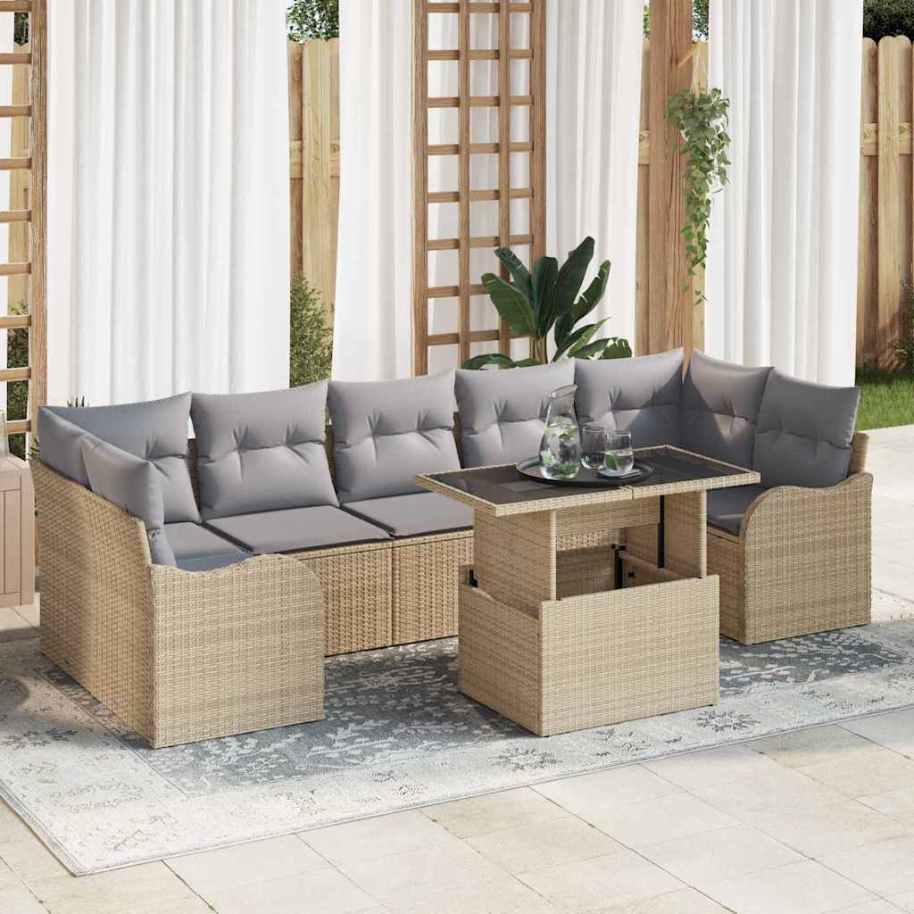 Set Divano da Giardino 8 pcs Beige Rattan in Polipropilene | homemem39