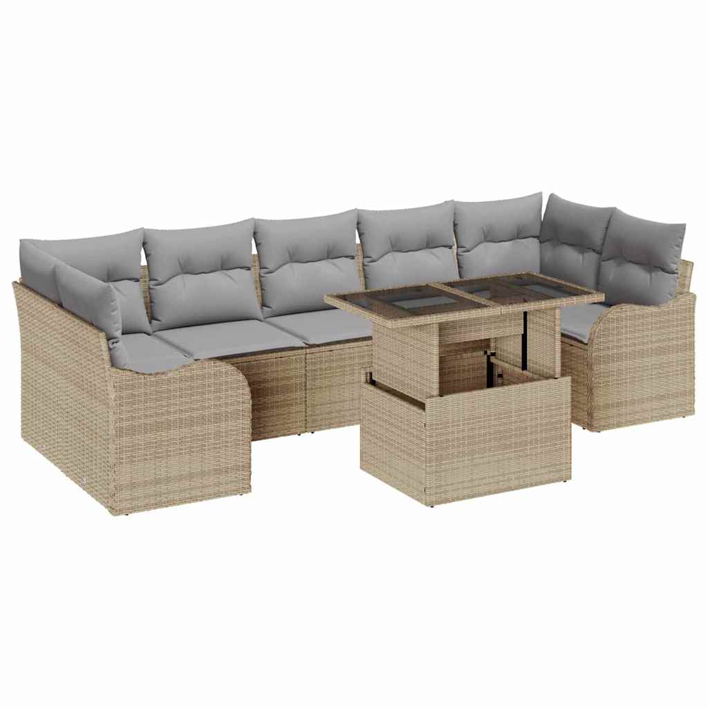 Set Divano da Giardino 8 pcs Beige Rattan in Polipropilene | homemem39