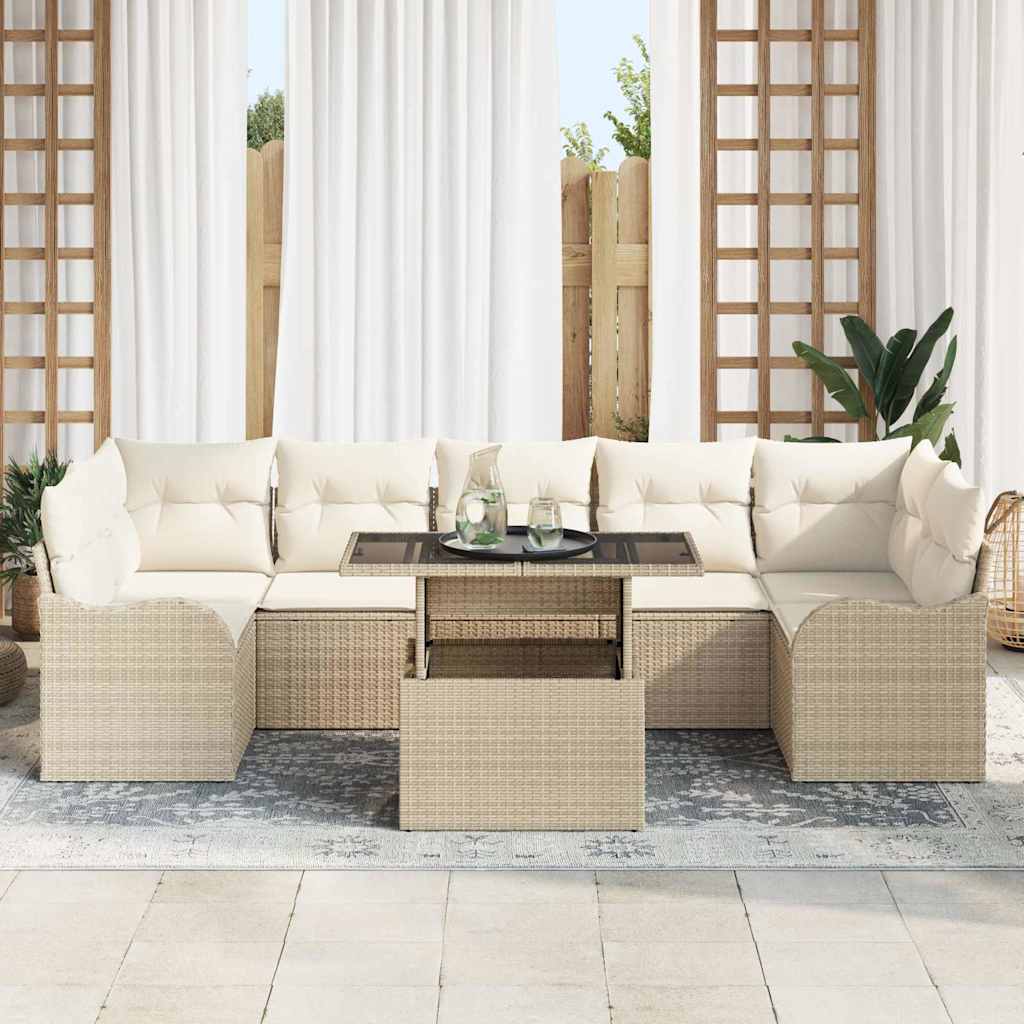 Set Divano da Giardino 8 pcs Beige Rattan in Polipropilene | homemem39