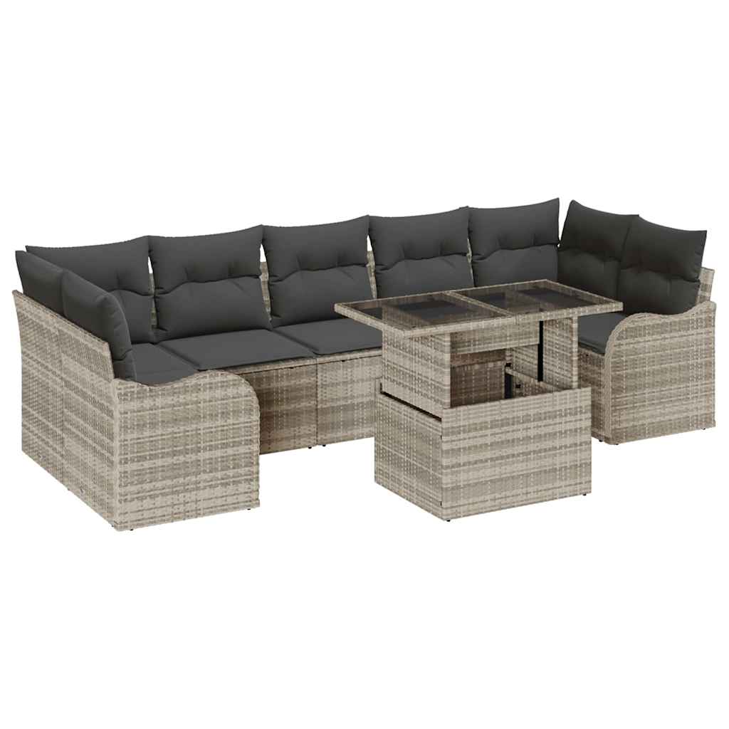 Set Divano da Giardino con cuscino 8 pcs Grigio chiaro | homemem39