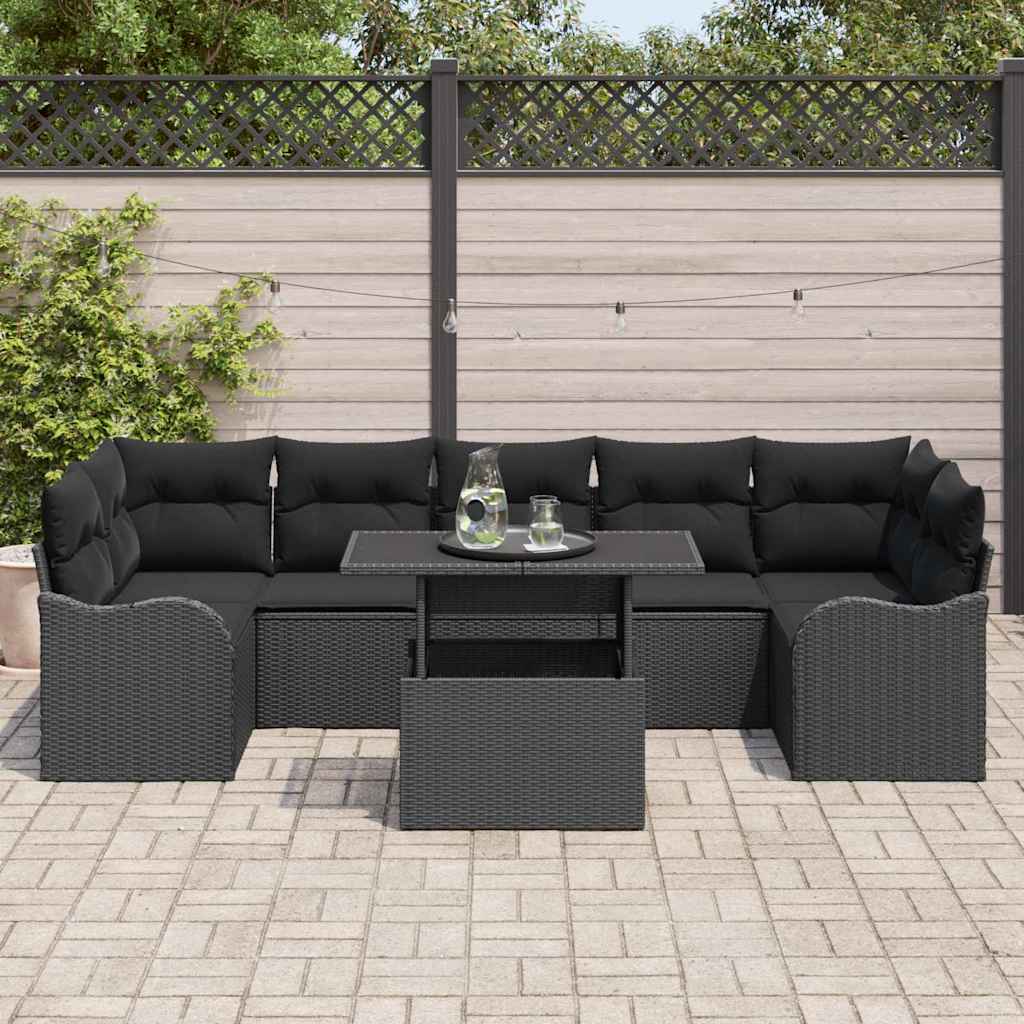 Set Divano da Giardino 8 pcs Nero Rattan in Polipropilene | homemem39