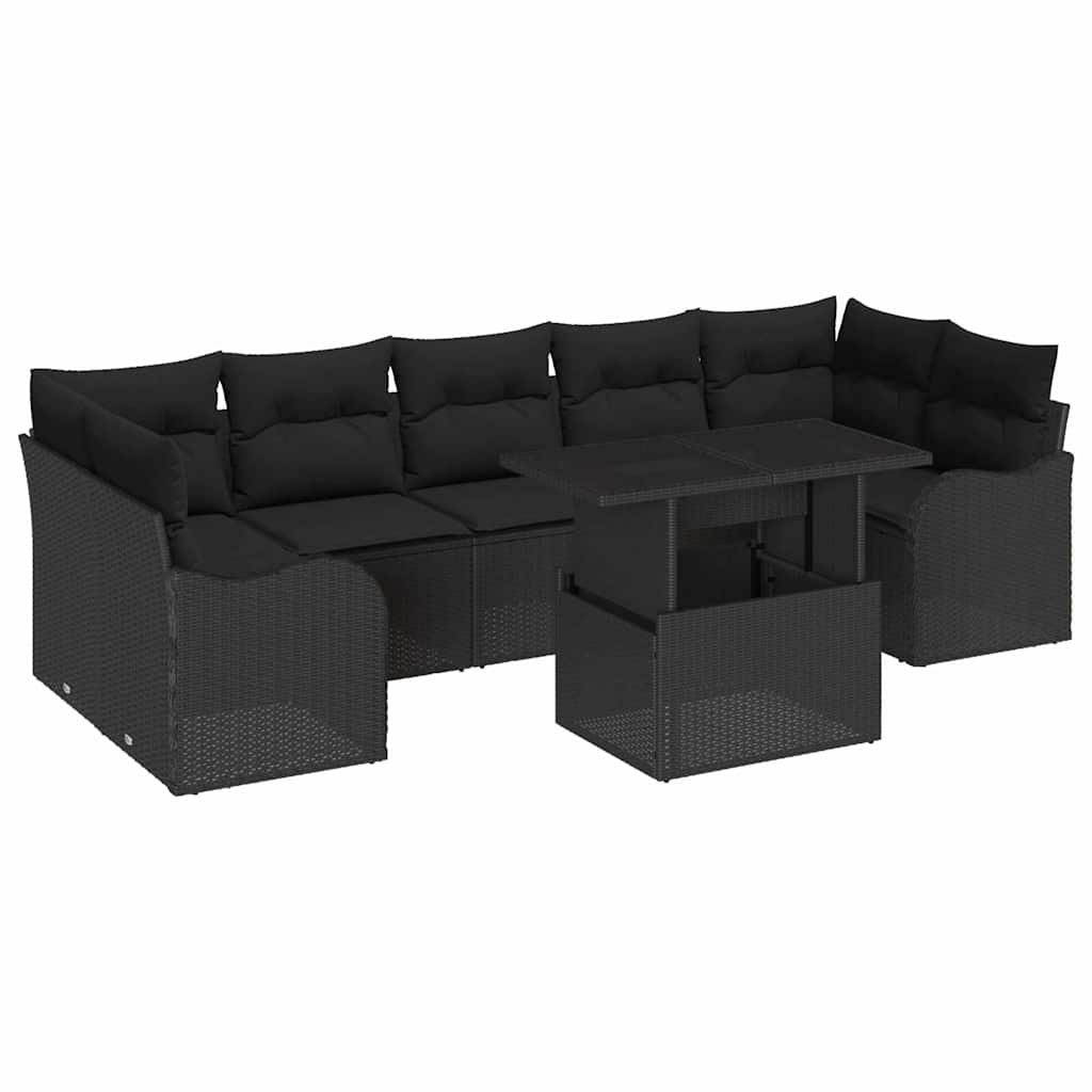 Set Divano da Giardino 8 pcs Nero Rattan in Polipropilene | homemem39