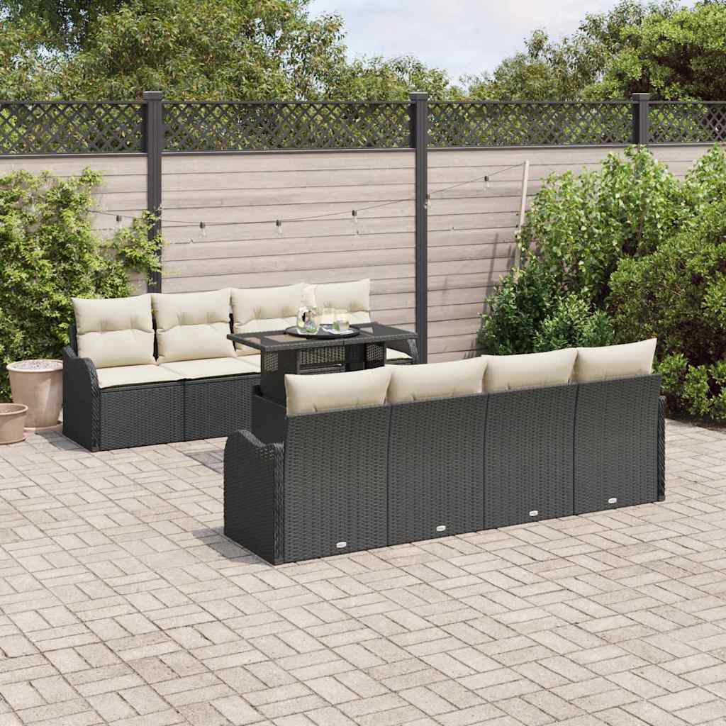 Set Divano da Giardino 9 pcs Nero Rattan in Polipropilene | homemem39