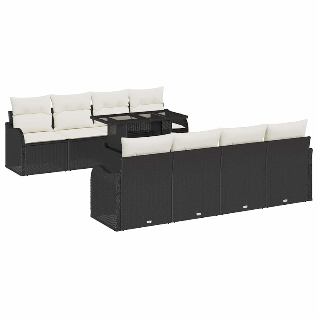 Set Divano da Giardino 9 pcs Nero Rattan in Polipropilene | homemem39