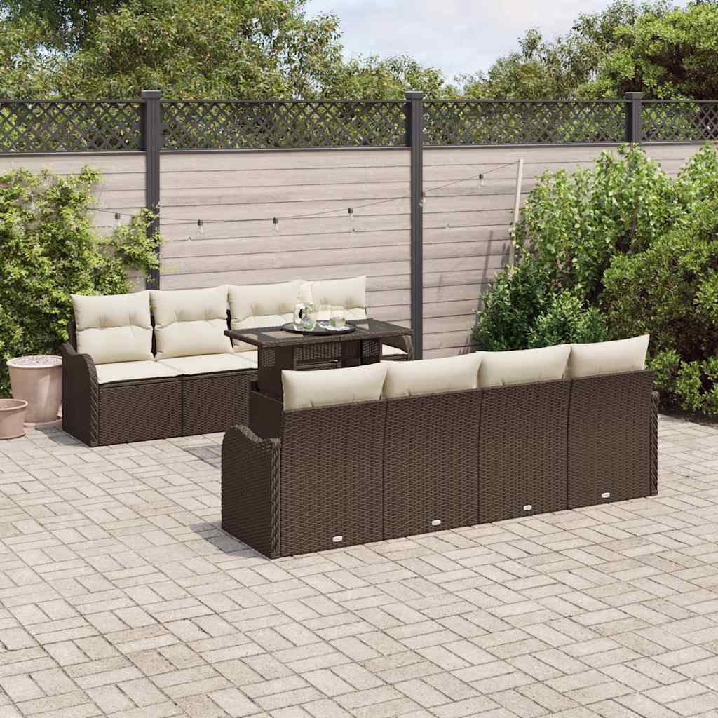 Set Divano da Giardino 9 pcs Marrone Rattan in Polipropilene | homemem39