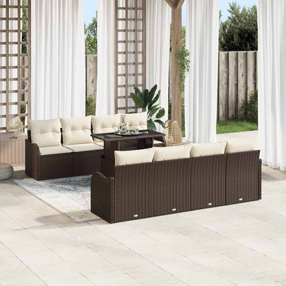 Set Divano da Giardino 9 pcs Marrone Rattan in Polipropilene | homemem39