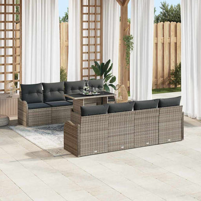 Set Divano da Giardino 9 pcs Grigio Rattan in Polipropilene | homemem39