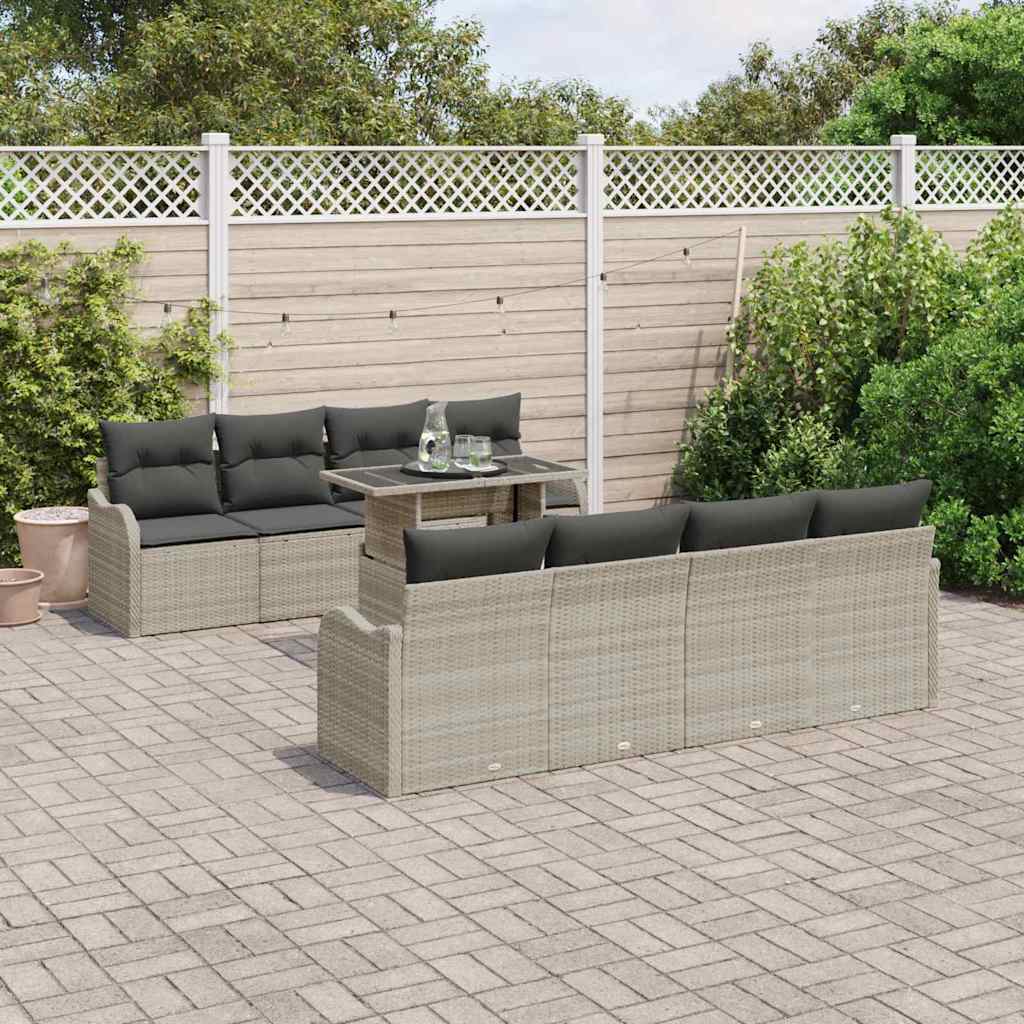Set Divano da Giardino con cuscino 9 pcs Grigio chiaro | homemem39