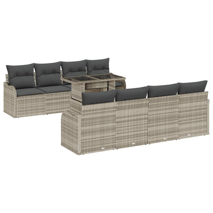 Set Divano da Giardino con cuscino 9 pcs Grigio chiaro