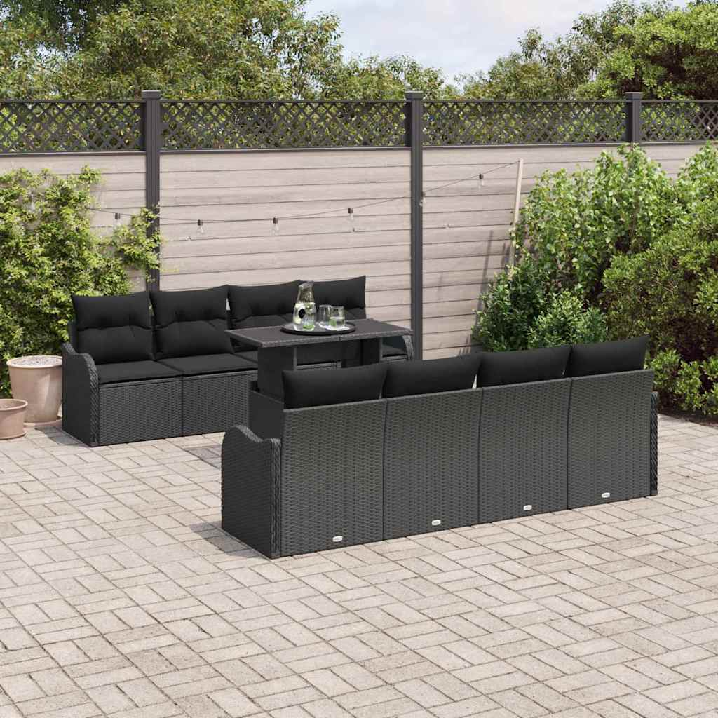 Set Divano da Giardino 9 pcs Nero Rattan in Polipropilene | homemem39