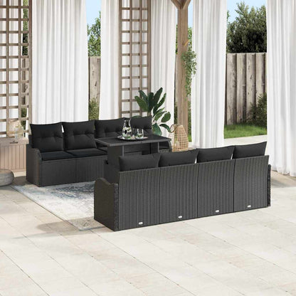 Set Divano da Giardino 9 pcs Nero Rattan in Polipropilene | homemem39