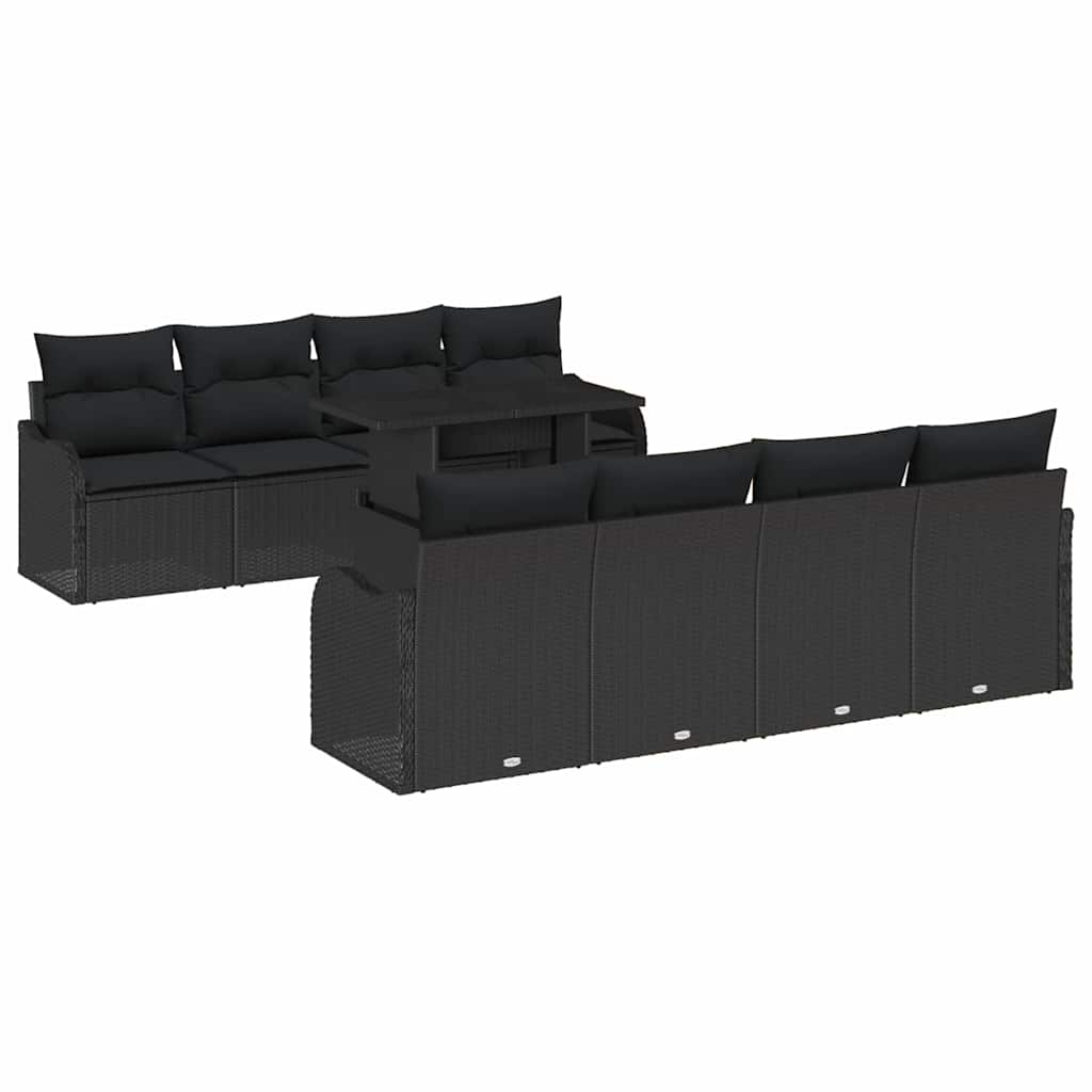 Set Divano da Giardino 9 pcs Nero Rattan in Polipropilene | homemem39