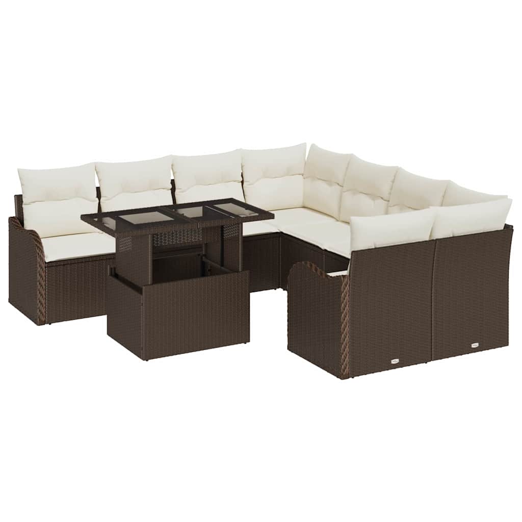 Set Divano da Giardino con cuscino 9 pcs Marrone Polyrattan | homemem39
