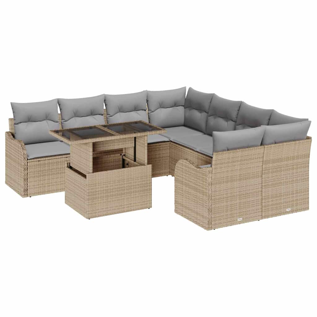 Set Divano da Giardino con cuscino 9 pcs Beige Polyrattan | homemem39