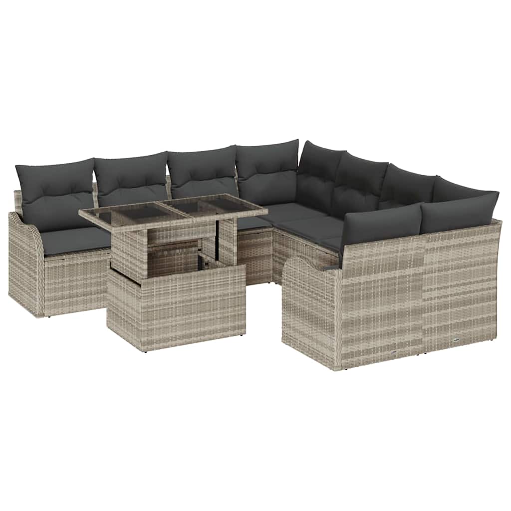 Set Divano da Giardino 9 pcs Grigio chiaro Polyrattan | homemem39