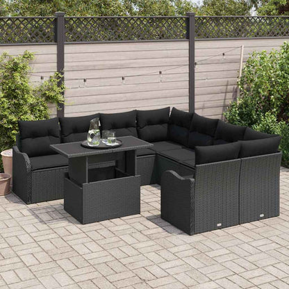 Set Divano da Giardino con cuscino 9 pcs Nero Polyrattan | homemem39