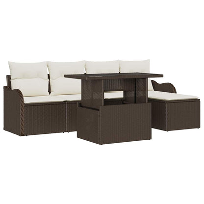 Set Divano da Giardino con cuscino 6 pcs Marrone Polyrattan | homemem39