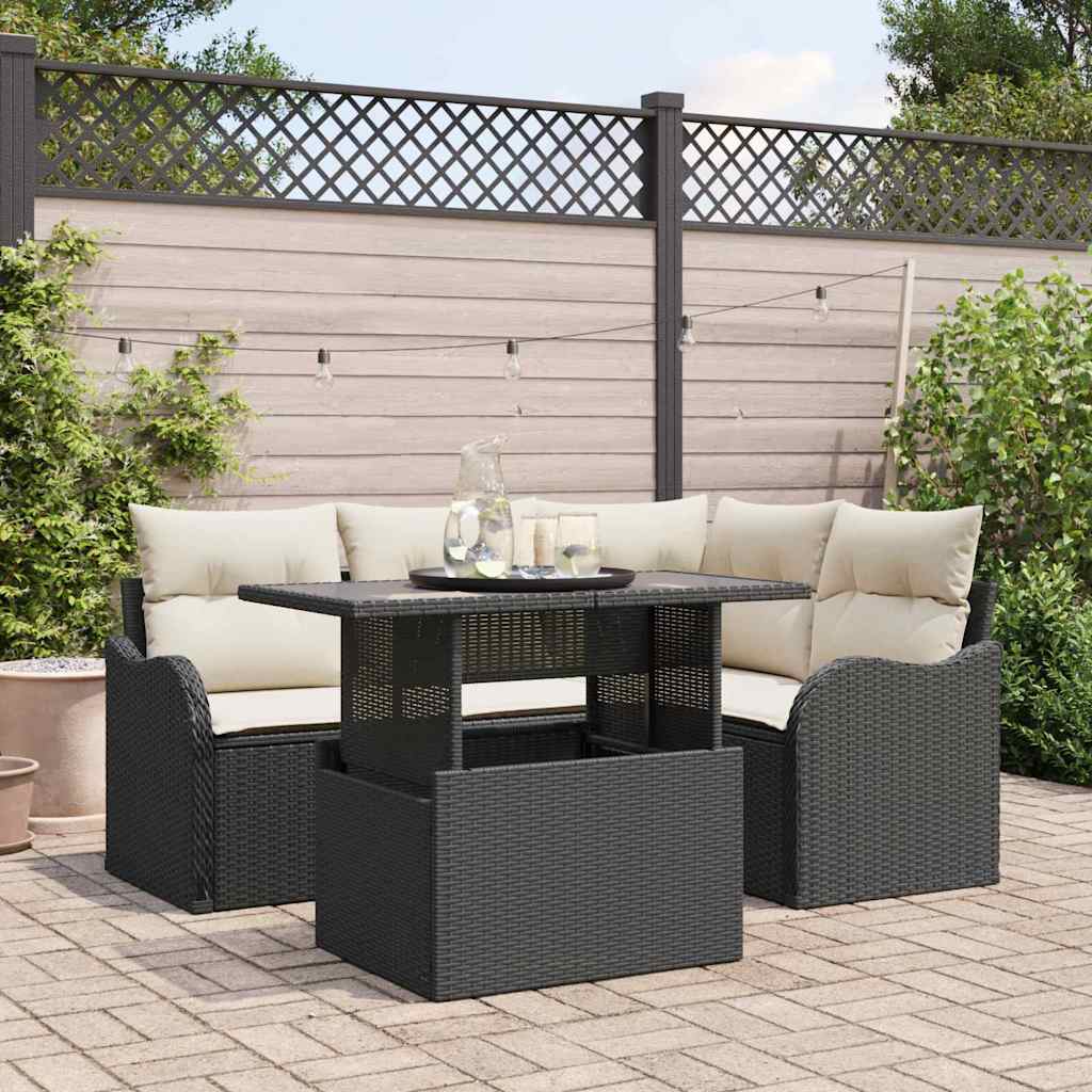 Set Divano da Giardino 5 pcs Nero Rattan in Polipropilene | homemem39