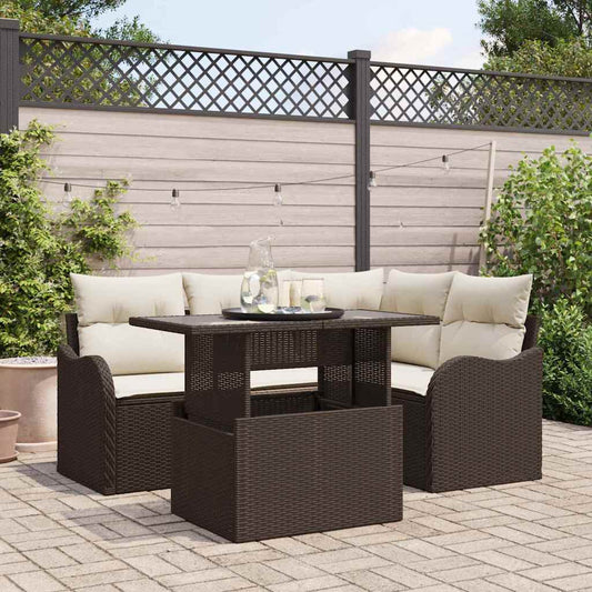 Set Divano da Giardino 5 pcs Marrone Rattan in Polipropilene
