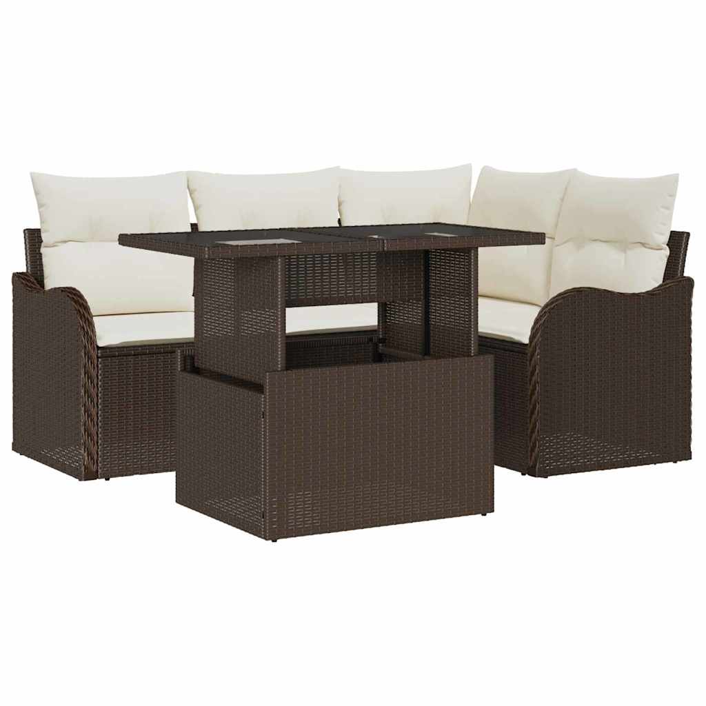 Set Divano da Giardino 5 pcs Marrone Rattan in Polipropilene | homemem39