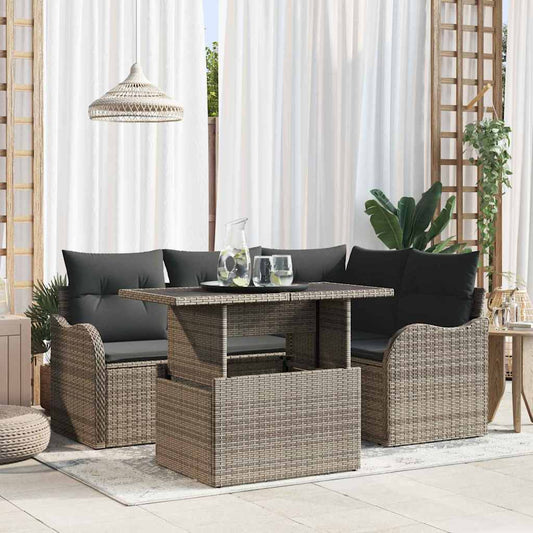 Set Divano da Giardino 5 pcs Grigio Rattan in Polipropilene