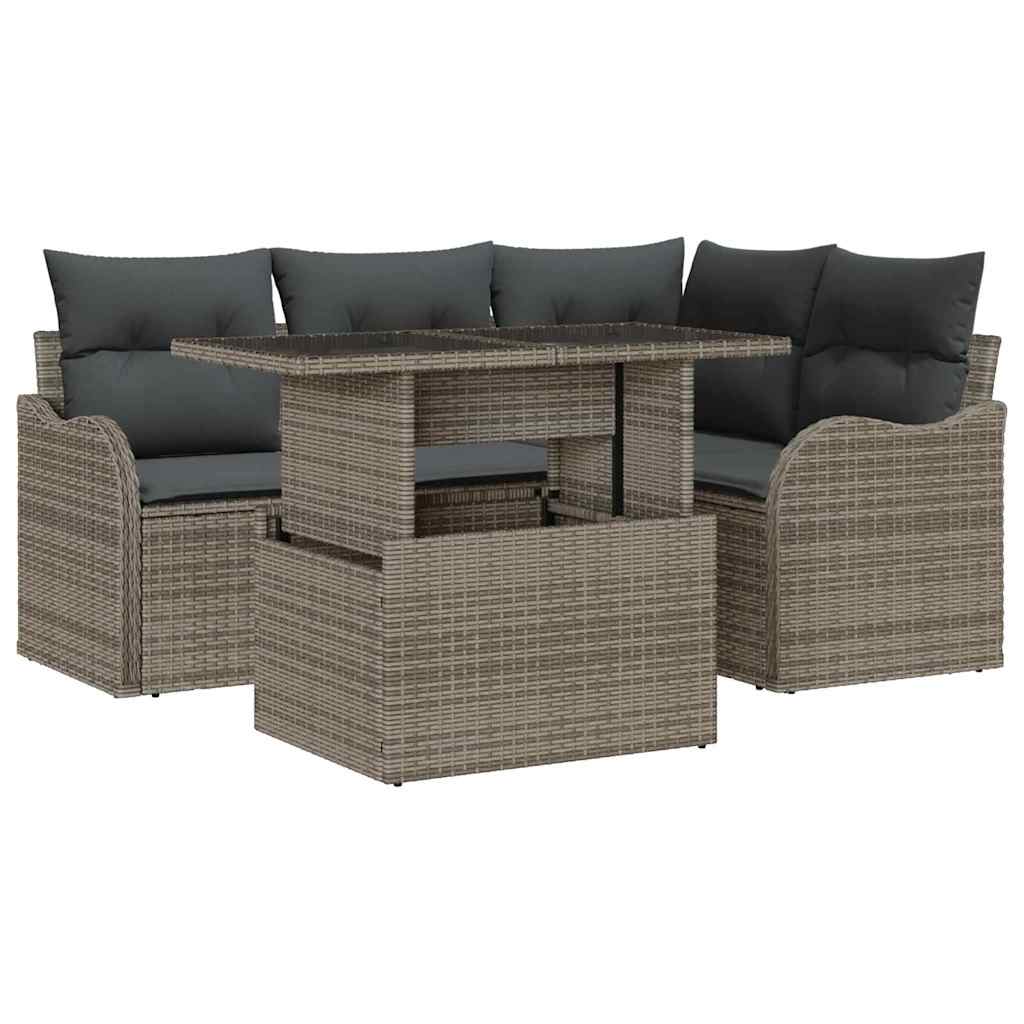 Set Divano da Giardino 5 pcs Grigio Rattan in Polipropilene