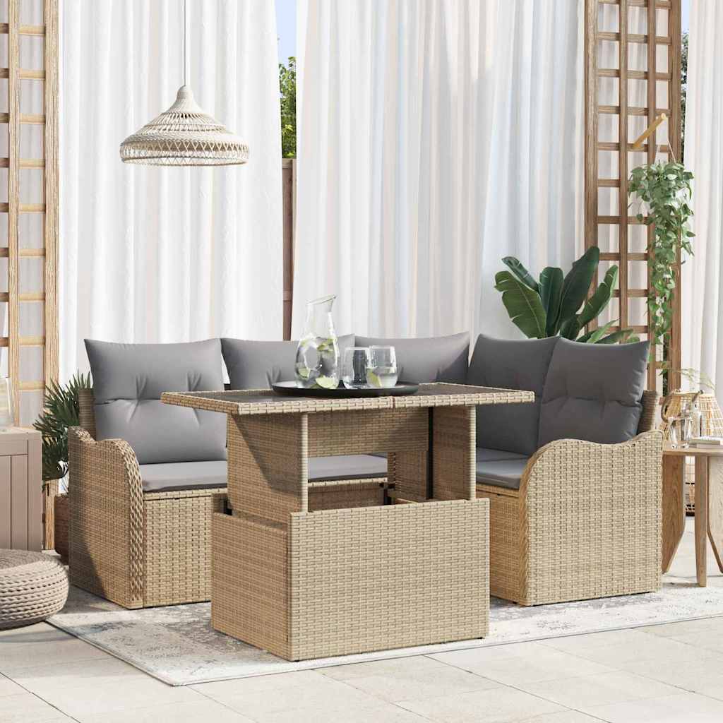 Set Divano da Giardino 5 pcs Beige Rattan in Polipropilene | homemem39