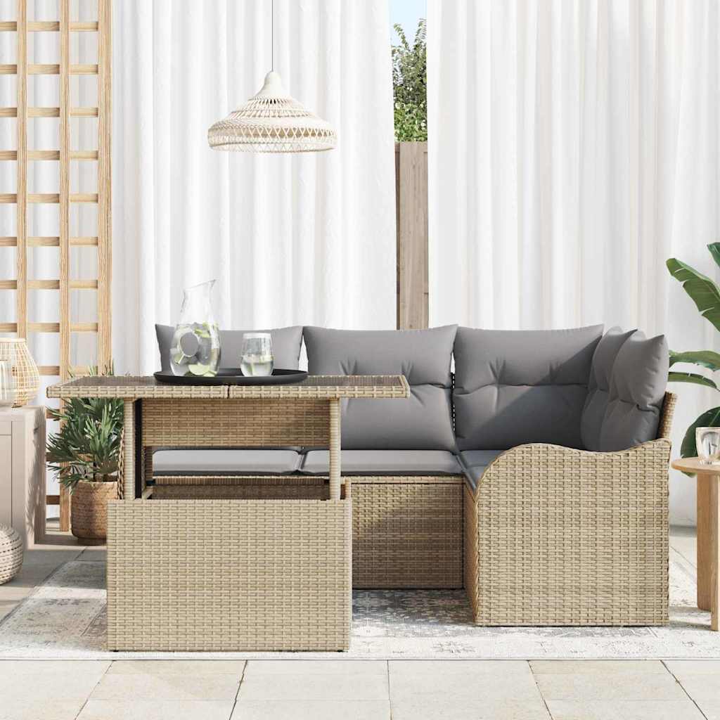 Set Divano da Giardino 5 pcs Beige Rattan in Polipropilene | homemem39