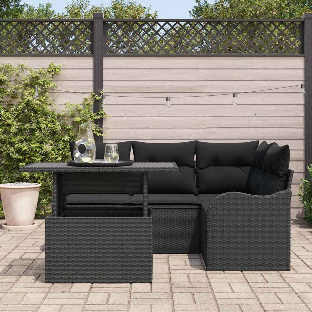 Set Divano da Giardino 5 pcs Nero Rattan in Polipropilene | homemem39