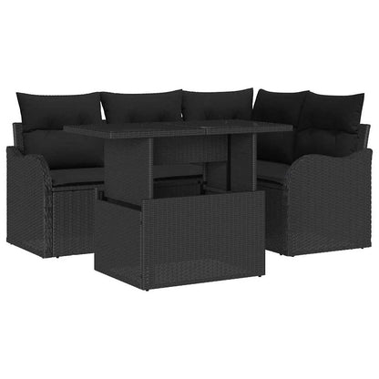 Set Divano da Giardino 5 pcs Nero Rattan in Polipropilene | homemem39