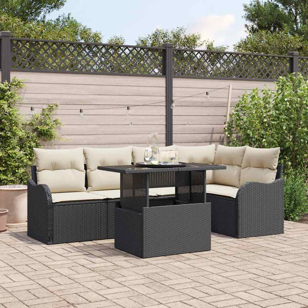 Set Divano da Giardino 6 pcs Nero Rattan in Polipropilene | homemem39