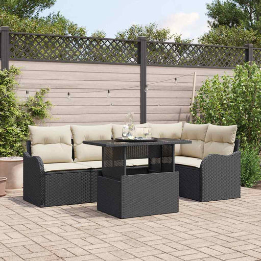 Set Divano da Giardino 6 pcs Nero Rattan in Polipropilene