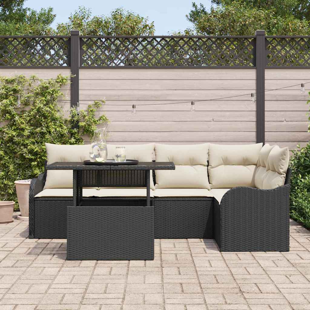 Set Divano da Giardino 6 pcs Nero Rattan in Polipropilene | homemem39