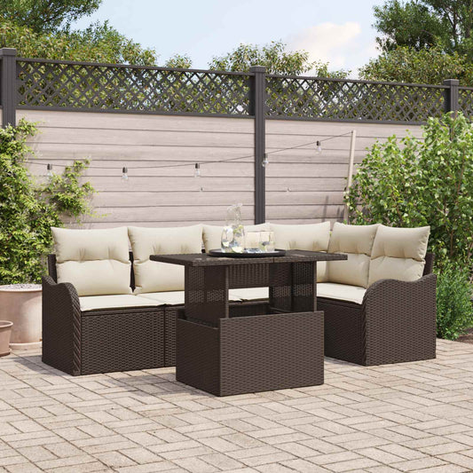 Set Divano da Giardino 6 pcs Marrone Rattan in Polipropilene