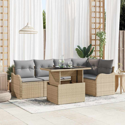 Set Divano da Giardino 6 pcs Beige Rattan in Polipropilene | homemem39