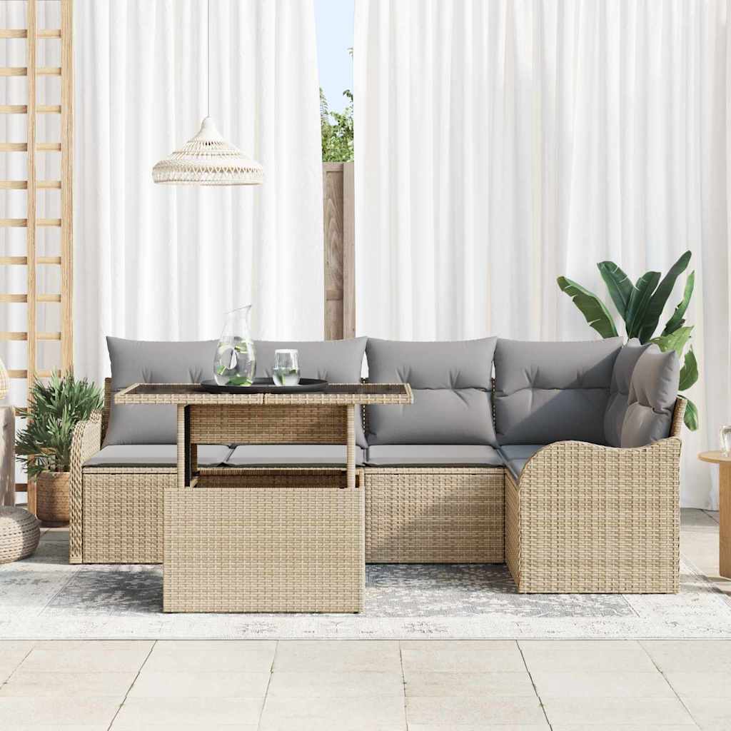 Set Divano da Giardino 6 pcs Beige Rattan in Polipropilene | homemem39
