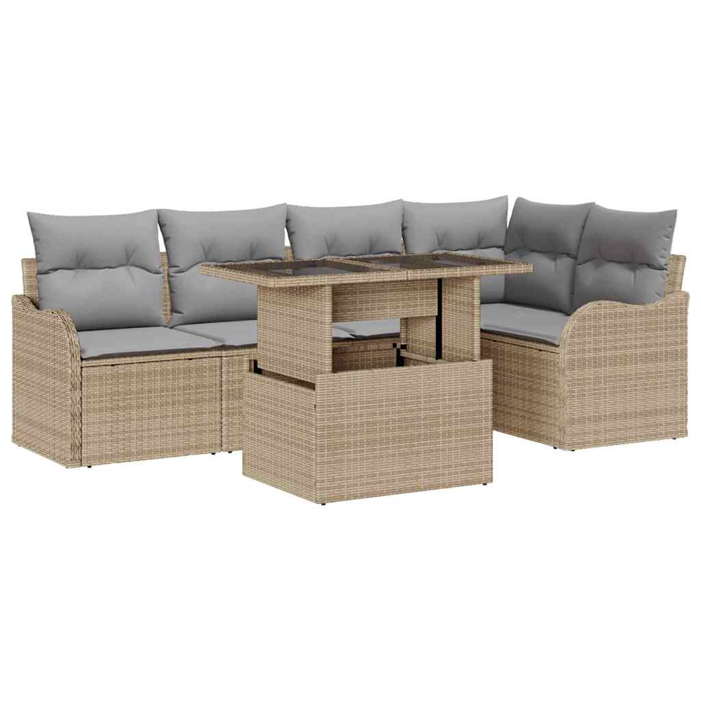 Set Divano da Giardino 6 pcs Beige Rattan in Polipropilene | homemem39